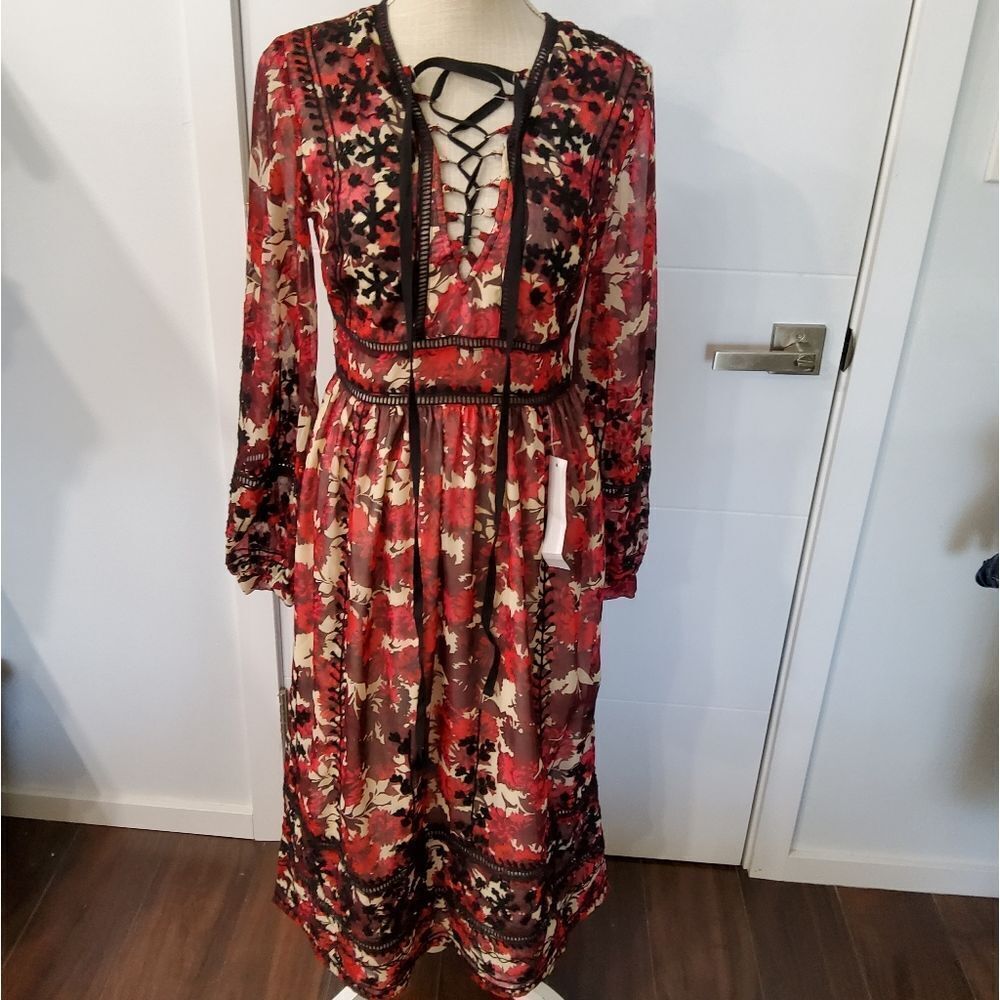 TopShop Boho Floral Print Embroidered Midi Dress Size 4 - Picture 2 of 14